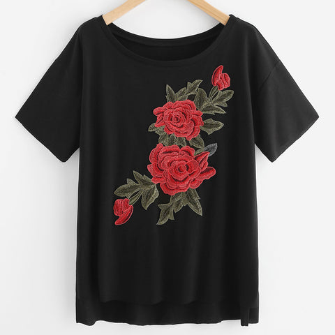 Summer Rose Embroidered T-shirt