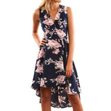 Floral Print Deep V Neck Mini Dress